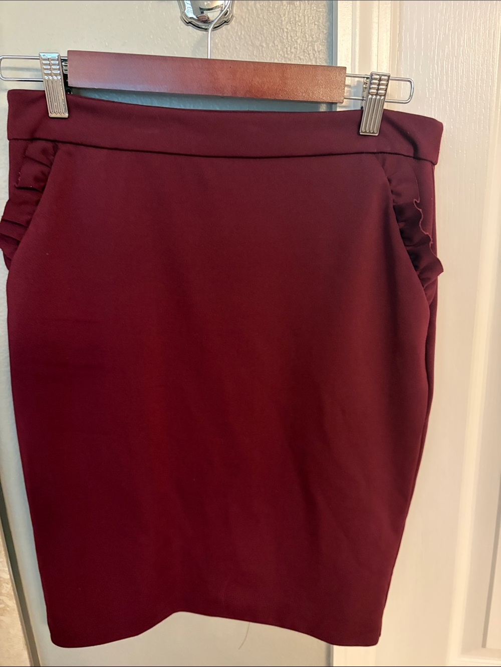 Potter's Pot Burgundy Pencil Skirt with Side Ruching